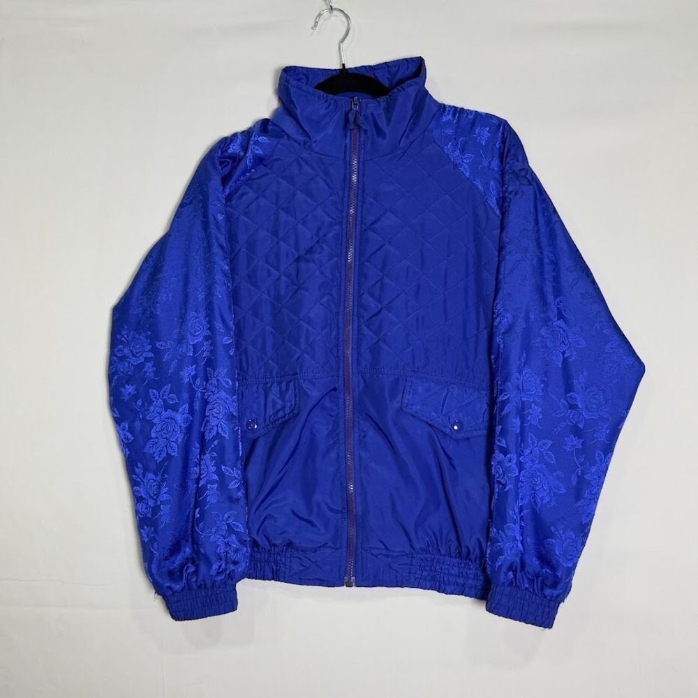 Vintage‎ Jacket Argee Sports Women's Medium Quilted Blue Floral Retro Cozy